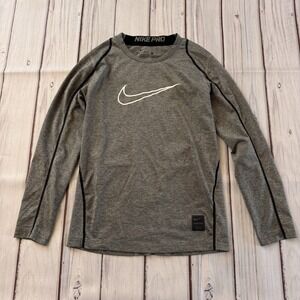 Nike Pro‎ Dri-FIT Long Sleeve Boys Size Small Activewear Workout Soccer Gray